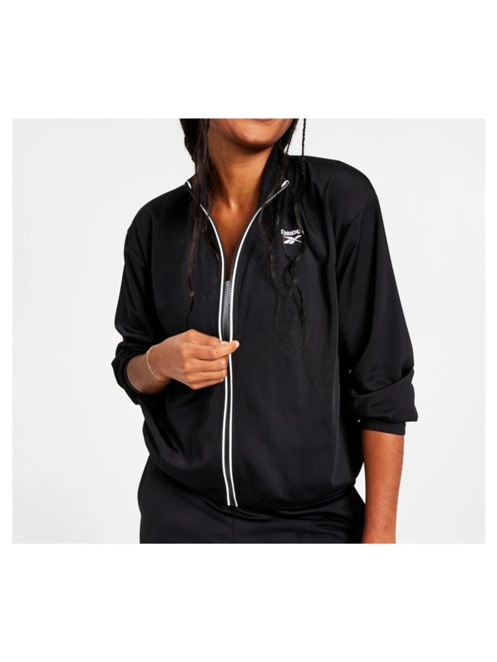 Reebok Womens Logo Tricot Long Sleeve Polyester Light Jacket Black Size M NWT